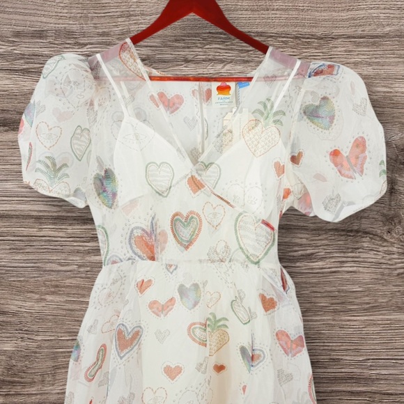 Farm Rio x Anthropologie Semi-Sheer Puff-Sleeve Dress Medium - Picture 6 of 12